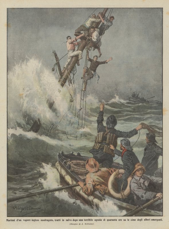Marinheiros afundando ingleses naufragados, resgatados depois de uma terrível agonia de quarenta horas de Achille Beltrame