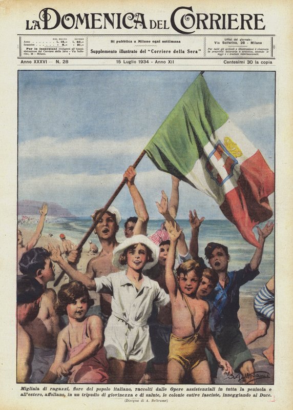 Milhares de meninos, flor do povo italiano, recolhidos das obras de alívio em todos de Achille Beltrame