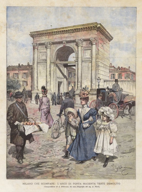 Milão que desaparece, a porta da porta magenta demolida cabeças de Achille Beltrame