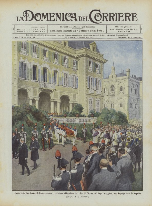 Morte da mãe da duquesa de Gênova, o corpo abandona a vila de Stresa, no Lago Maggiore de Achille Beltrame