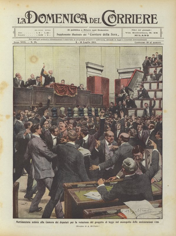 Sessão de assistente na Câmara dos Deputados para a votação sobre o projeto de lei sobre o monopólio de Achille Beltrame