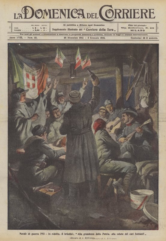 Natal da guerra 1915, Em reduzido, o brinde, À grandeza da pátria, à saúde dos entes queridos longe! de Achille Beltrame
