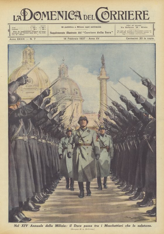 Na XIV Milícia Anual, o Duce passa entre os mosqueteiros que o cumprimentam de Achille Beltrame