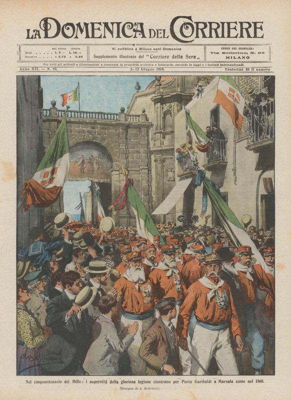 No quinquagésimo aniversário dos Mil, os sobreviventes da gloriosa legião voltam para Porta Garibaldi de Achille Beltrame