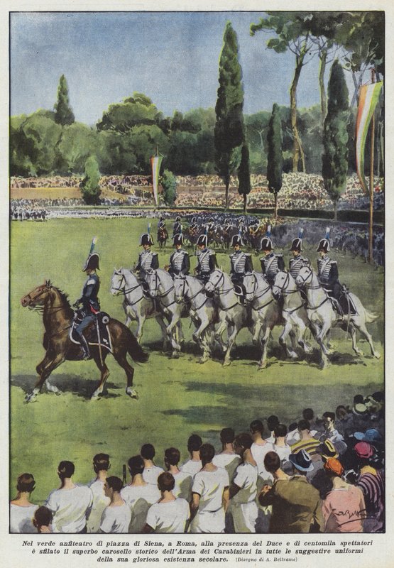 No anfiteatro verde da Piazza di Siena, em Roma, na presença do Duce e cem mil espectadores de Achille Beltrame