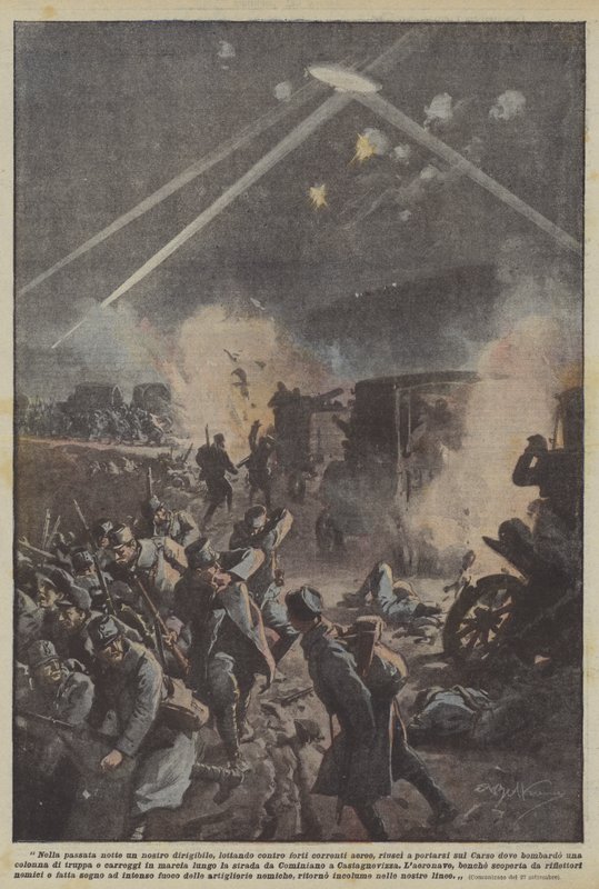 Na noite passada, um dos nossos dirigíveis, lutando com fortes correntes de ar, conseguiu se comportar de Achille Beltrame