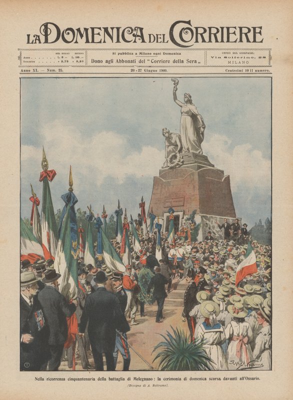 No quinquagésimo aniversário da batalha de Melegnano, a cerimônia do último domingo antes do Ossuário de Achille Beltrame