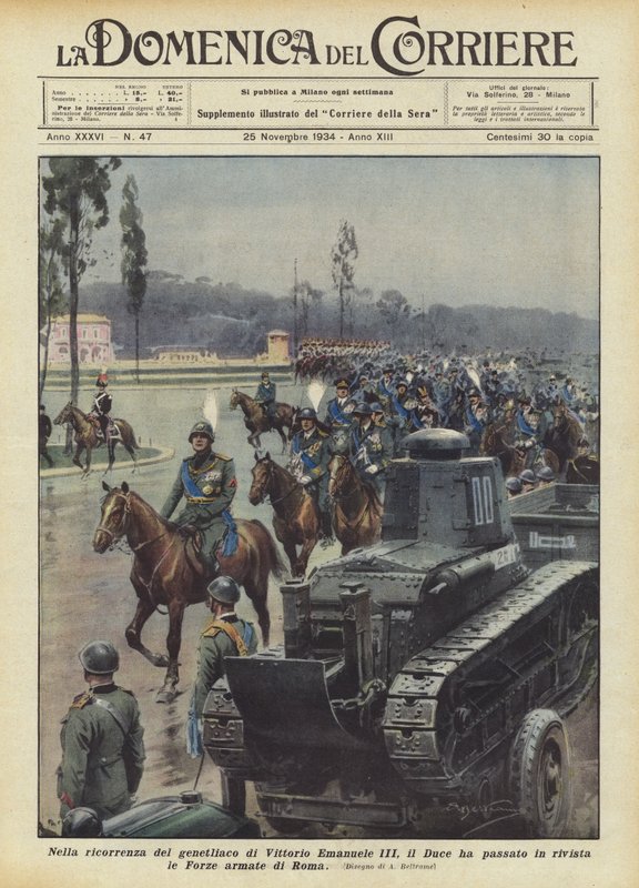 Por ocasião do aniversário de Vittorio Emanuele III, o Duce reviu as Forças Armadas de Roma de Achille Beltrame