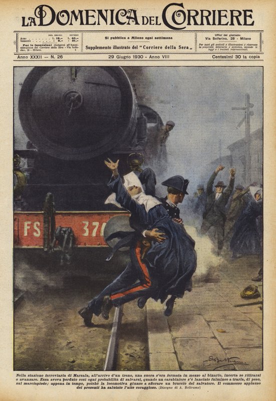 Na estação de trem de Marsala, na chegada de um trem, uma freira da noite parou no meio de Achille Beltrame