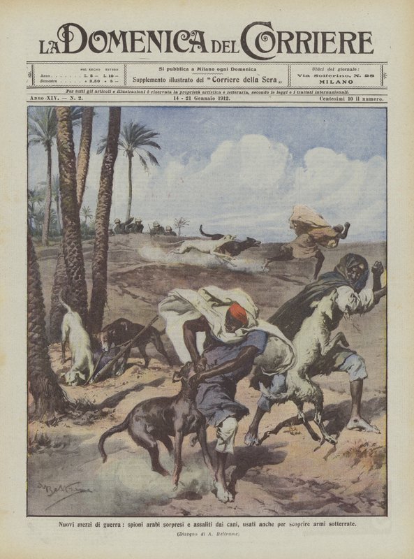 Novos meios de guerra, espiões árabes surpreendidos e agredidos por cães, também usados para descobrir armas enterradas de Achille Beltrame