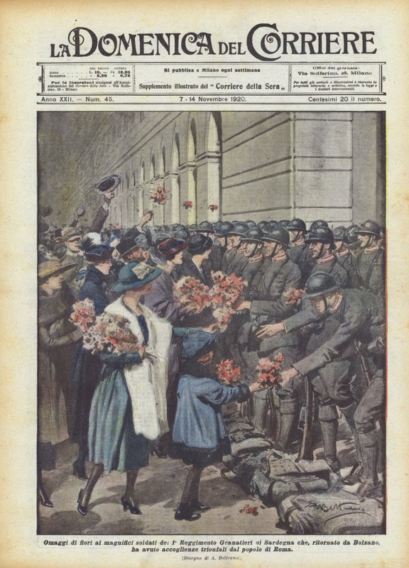 Brindes de flores para os magníficos soldados do 1º Regimento de Granatieri di Sardegna quem de Achille Beltrame