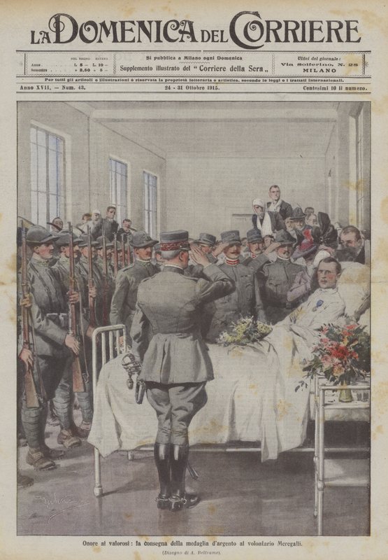 Honra aos valentes, entrega da medalha de prata ao voluntário Meregalli de Achille Beltrame