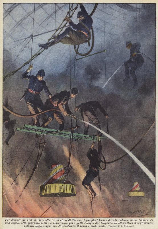 Para reprimir um incêndio violento em um circo em Viena, os bombeiros precisaram entrar no local de Achille Beltrame
