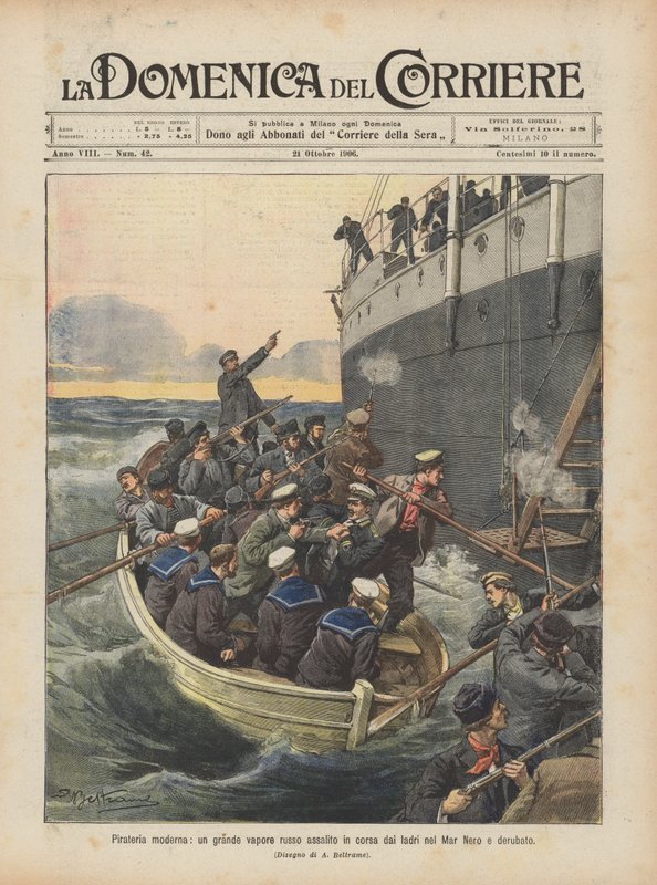 Pirataria moderna, um grande vapor russo assaltado por ladrões no Mar Negro e roubado de Achille Beltrame
