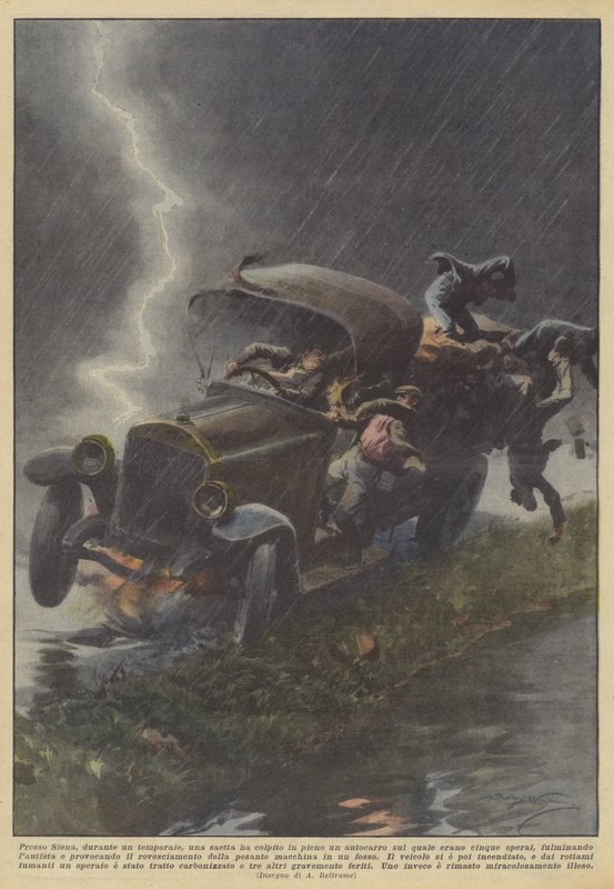Em Siena, durante uma tempestade, um raio atingiu em cheio um caminhão no qual eles estavam de Achille Beltrame