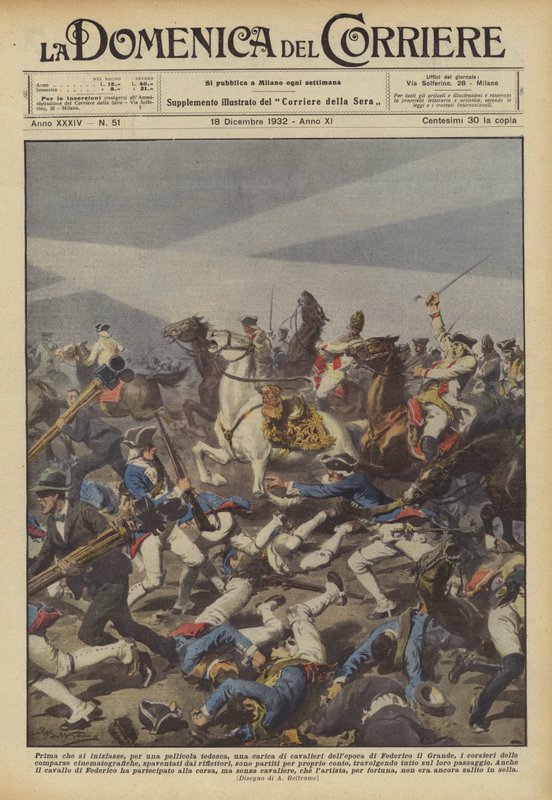 Antes de começar, para um filme alemão, uma carga de cavaleiros da época de Federico de Achille Beltrame