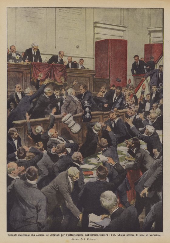 Cenas indecorosa na Câmara dos Deputados para o obstrucionismo da extrema esquerda, lon de Achille Beltrame
