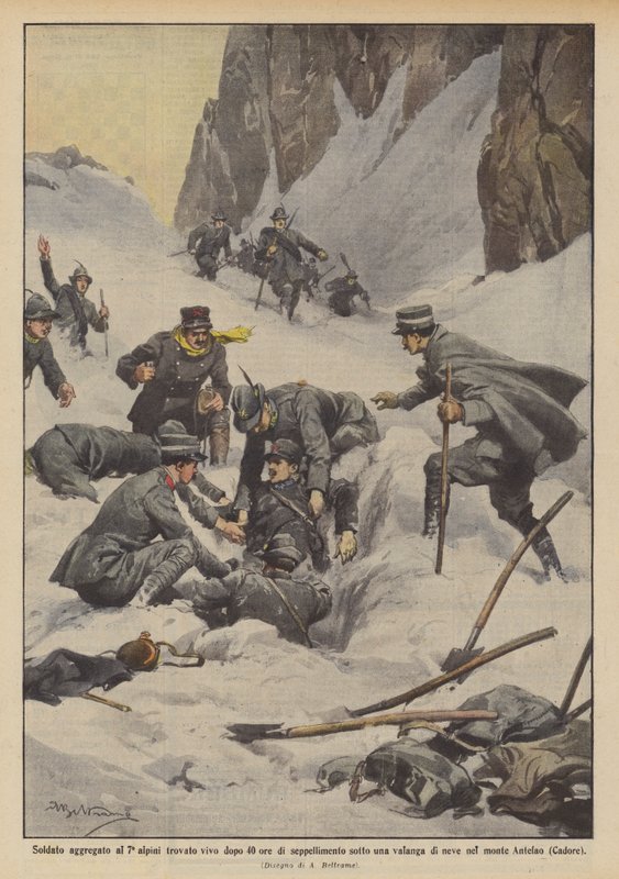 Soldado agregado ao sétimo alpino encontrado vivo após 40 horas de enterro sob uma avalanche de neve de Achille Beltrame