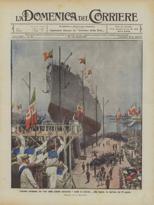 Cerimônia solene do lançamento do grande couraçado Conde de Cavour em La Spezia na manhã de 10 de agosto de Achille Beltrame