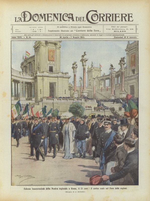 Solene inauguração da Exposição Regional em Roma, dia 21, a procissão real no Fórum das regiões de Achille Beltrame