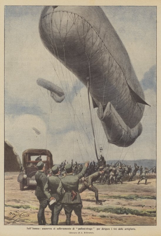 No Isonzo, uma manobra para levantar dragon-ball para direcionar os tiros de artilharia de Achille Beltrame