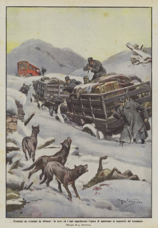 Diversos infortúnios em Abruzzo, a neve e os lobos impedem o trabalho de assistência aos sobreviventes do terremoto de Achille Beltrame