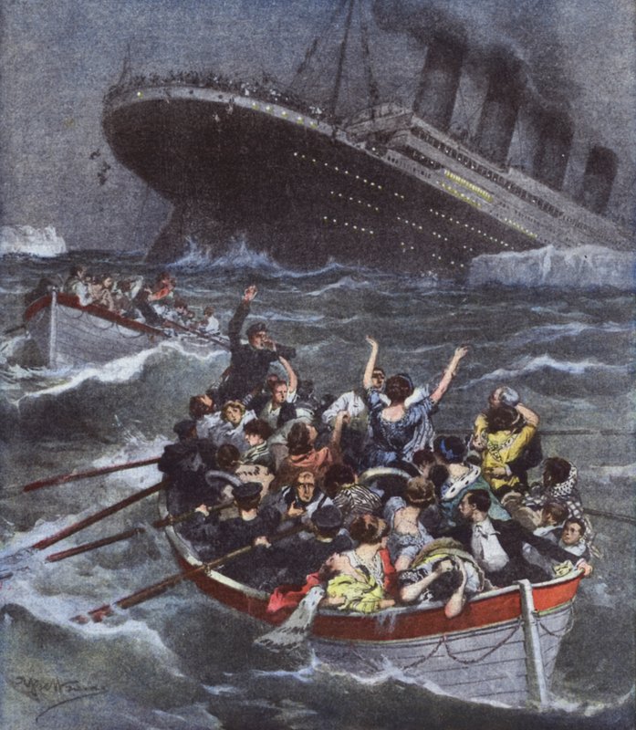 Terrível desastre marítimo, o maior Titanic transatlântico afunda com 1600 pessoas de Achille Beltrame