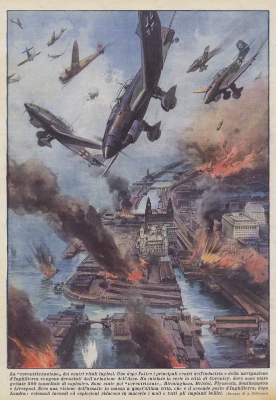 A coventrização dos centros vitais ingleses (litografia a cores) de Achille Beltrame