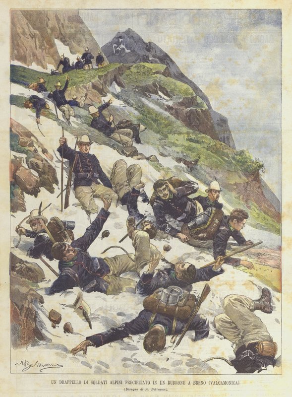 Um Drapple De Soldados Alpinos Correram Em Um Barranco Em Breno (Valcamonica) de Achille Beltrame