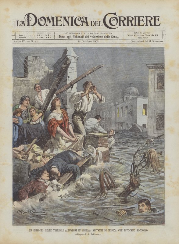 Um episódio de inundações terríveis na Sicília, Habitantes de Modica Invocando Ajuda de Achille Beltrame