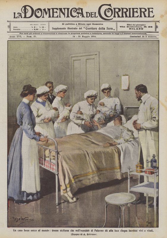 Um caso talvez único no mundo, uma mulher siciliana que no hospital de Palermo dá à luz cinco de Achille Beltrame
