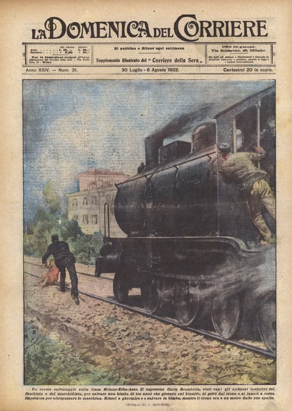 Um resgate heróico na linha Milan-Erba-Asso de Achille Beltrame