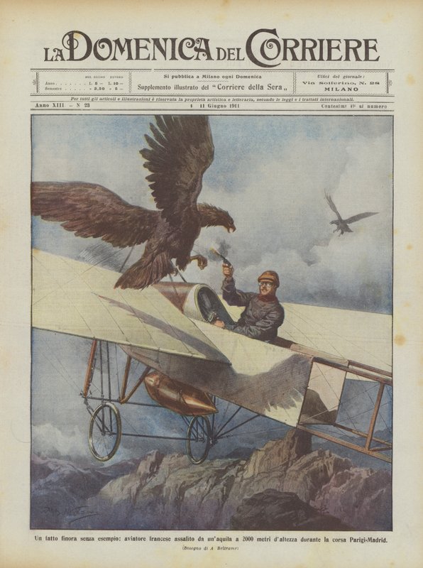 Um fato até agora sem exemplo, aviador francês agredido por uma águia a 2000 metros da altura de Achille Beltrame