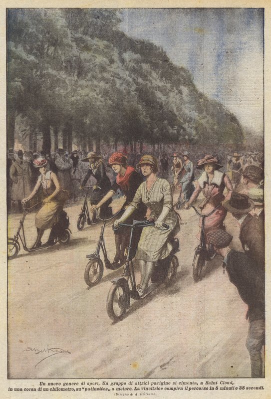 Um novo tipo de esporte, um grupo de atrizes parisienses está tentando, em Saint Cloud, em uma corrida de Achille Beltrame