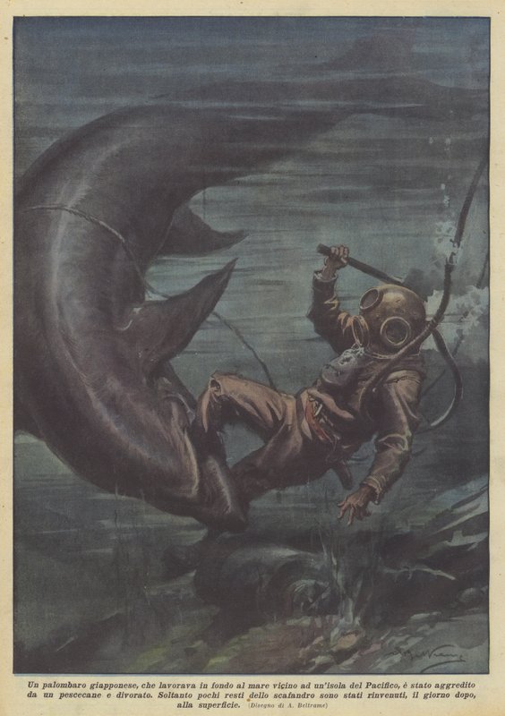 Um mergulhador japonês que trabalhou no fundo do mar perto de uma ilha do Pacífico de Achille Beltrame