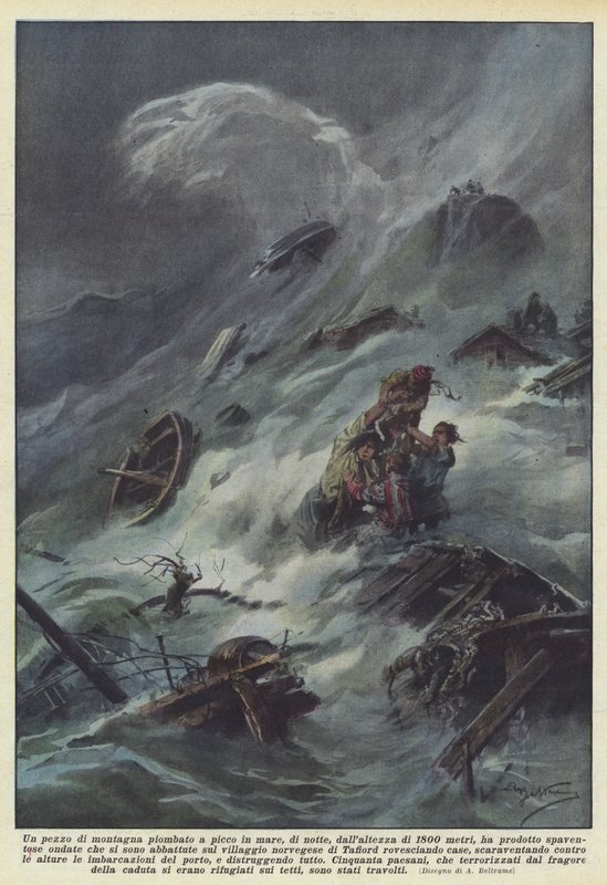 Um pedaço de montanha mergulhou no mar à noite, a partir de uma altura de 1800 metros de Achille Beltrame