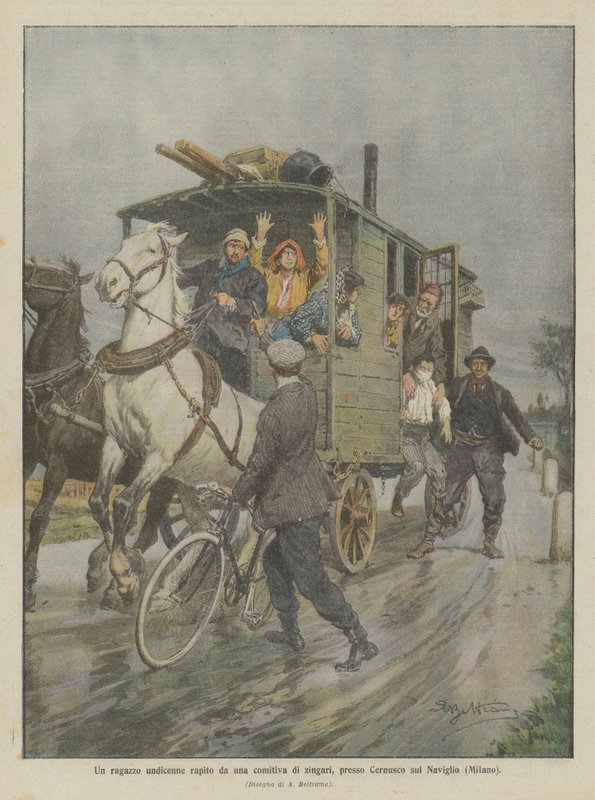 Um garoto de onze anos seqüestrado por um grupo de ciganos perto de Cernusco sul Naviglio (Milão) de Achille Beltrame