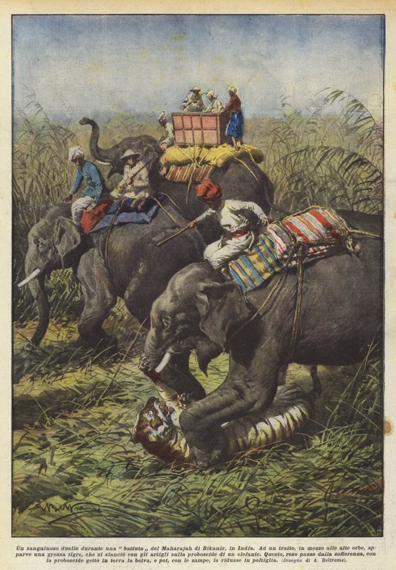 Um duelo sangrento durante uma piada no marajá em Bikanir, Índia de Achille Beltrame