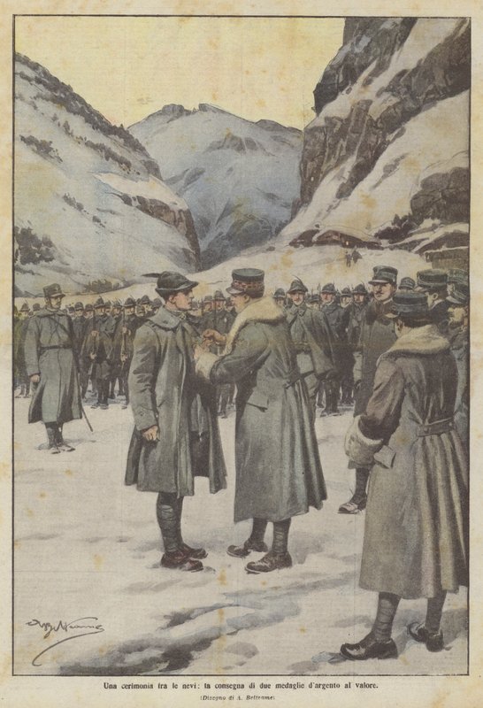 Uma cerimônia entre as neves, a entrega de duas medalhas de prata para o valor de Achille Beltrame