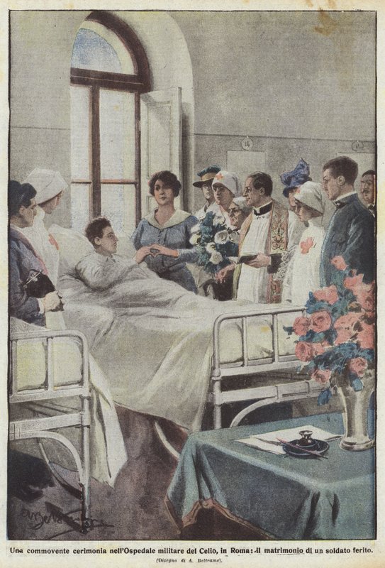 Uma cerimônia comovente no hospital militar Celio, em Roma, o casamento de um soldado ferido de Achille Beltrame