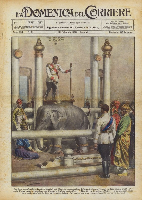Uma festa excepcional em Bangkok, capital do Sião, a consagração do novo elefante branco de Achille Beltrame
