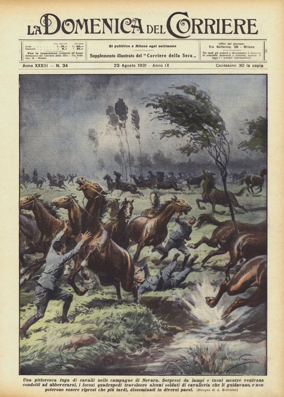 Uma pitoresca fuga de cavalos no campo de Novara de Achille Beltrame
