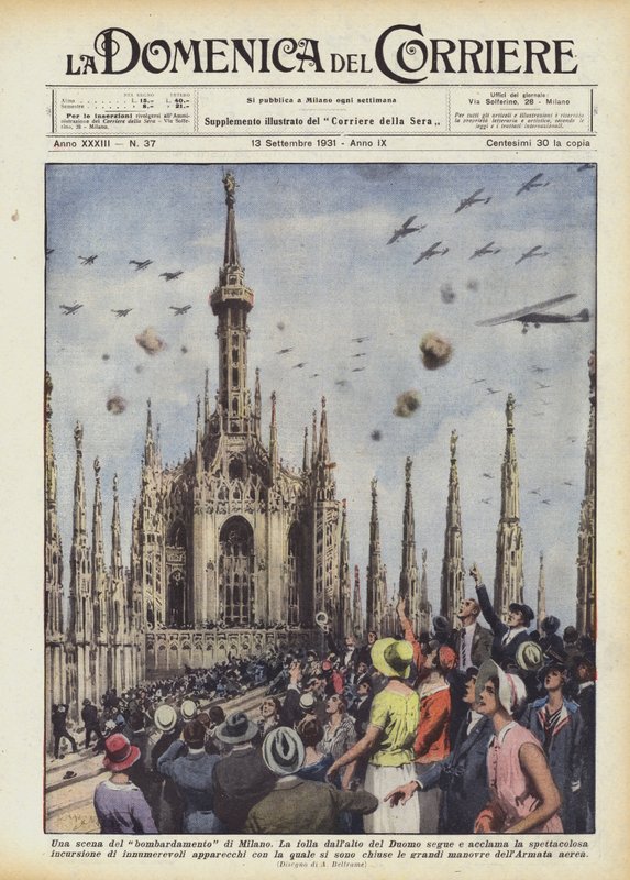 Uma cena do bombardeio de Milão de Achille Beltrame