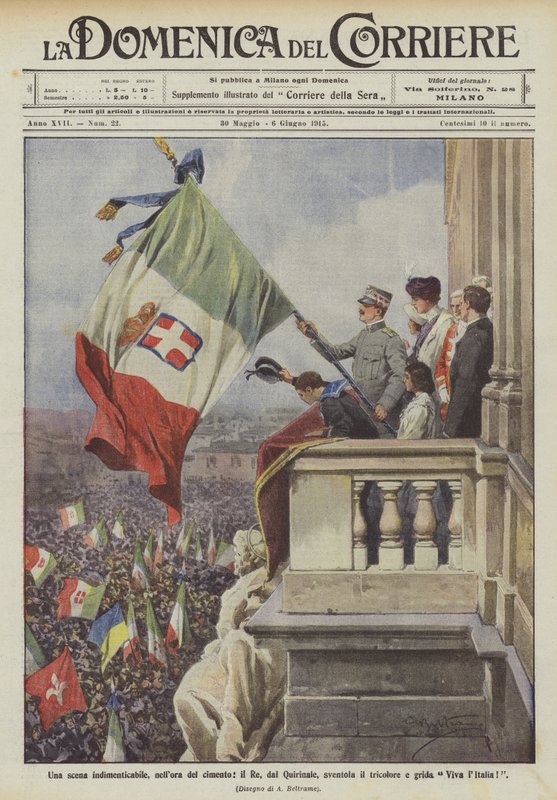 Uma cena inesquecível, na hora do julgamento, o rei, do Quirinale, agita o tricolor e grita Viva Itália! de Achille Beltrame