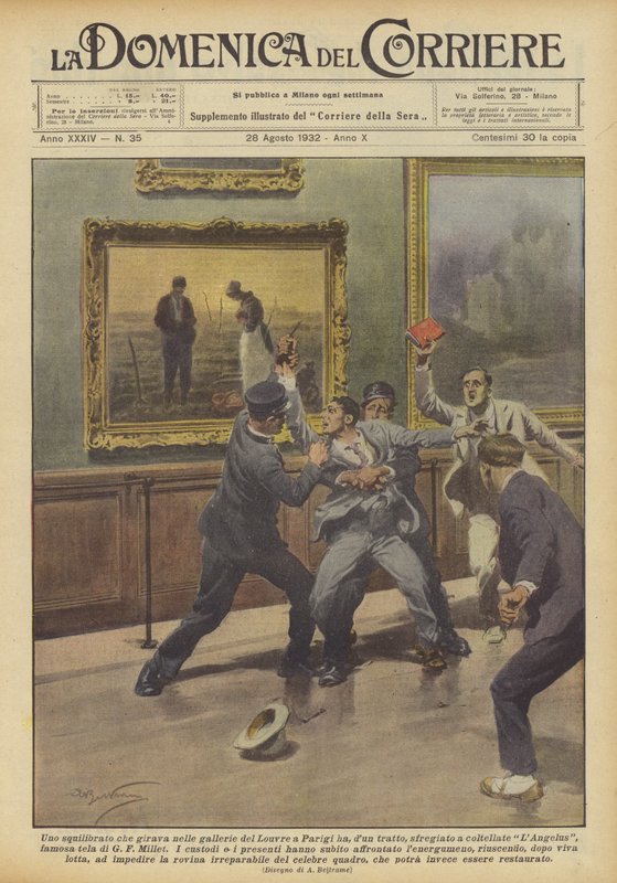Um homem enlouquecido que virou as galerias do Louvre em Paris, de repente de Achille Beltrame