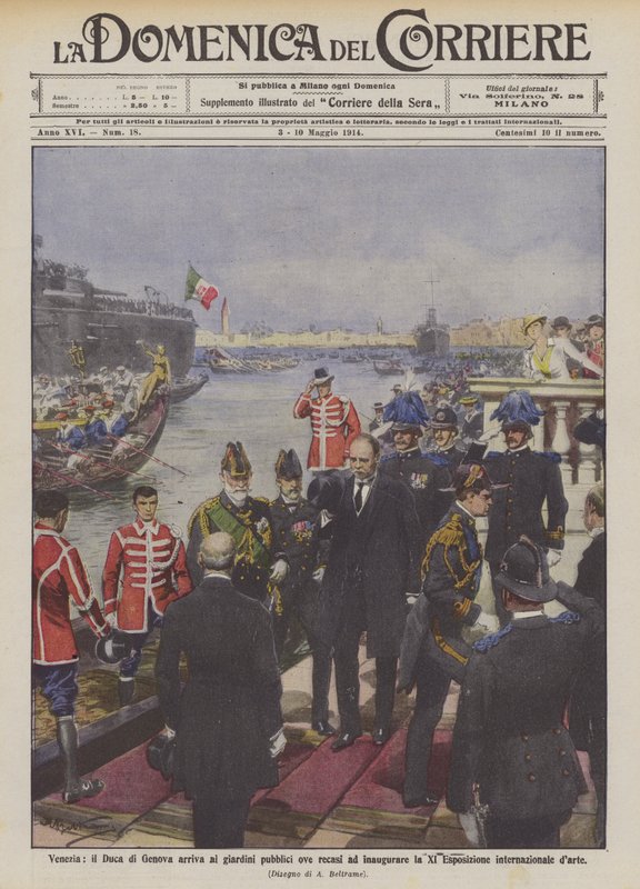Veneza, o duque de Gênova chega aos jardins públicos, onde ele foi inaugurar a Exposição Xl de Achille Beltrame