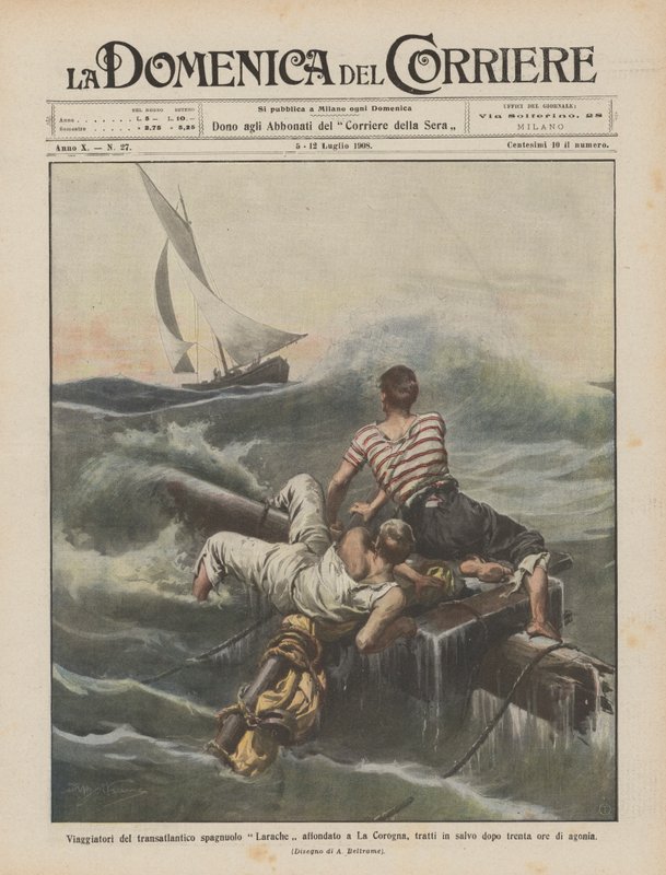 Viajantes do larache transatlântico espanhol afundado em La Corogna, resgatado após trinta horas de agonia de Achille Beltrame