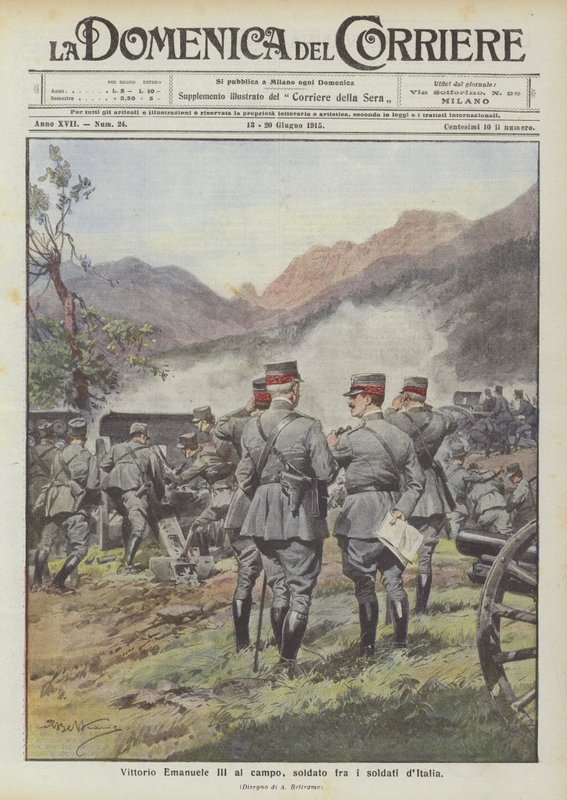 Vittorio Emanuele III para o campo, soldado fra i soldati dItalia de Achille Beltrame