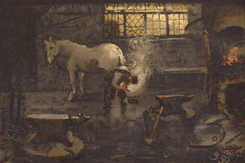 O nosso ferreiro de aldeia (chromolitho) de Ada Holland