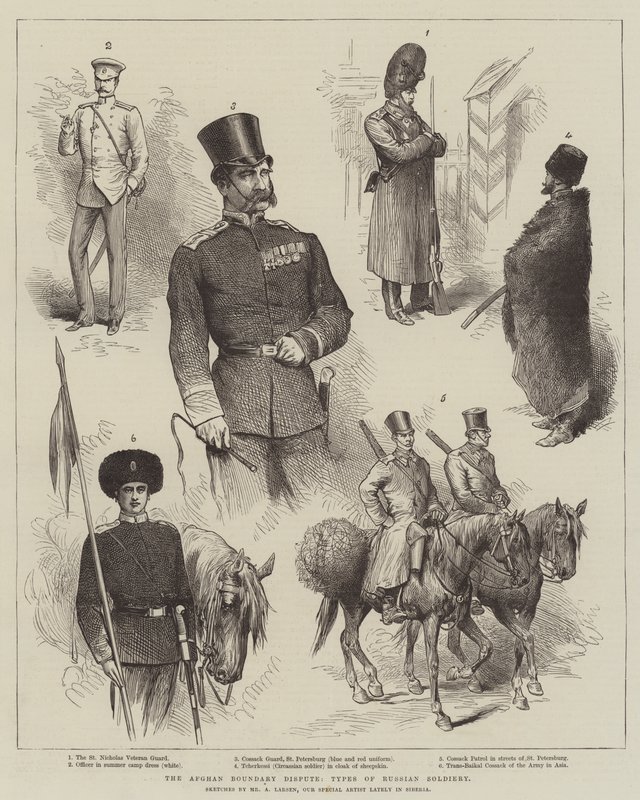 A Disputa Fronteiriça Afegã, Tipos de Soldados Russos de Adolf Alfred Larsen